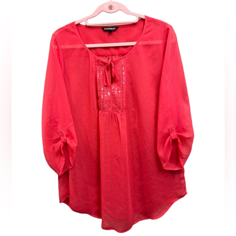 Express tie front sequin detail blouse